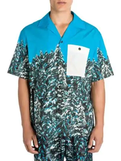 Shop Palm Angels Pines Hawaii Shirt In Blue