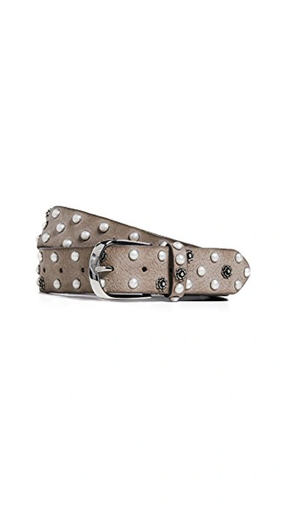 Shop B. Belt Vintage Imitation Pearl / Flower Stud Belt In Taupe Grey