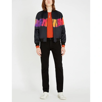 Shop Saint Laurent Tie-dye Satin Bomber Jacket In Multi-coloured