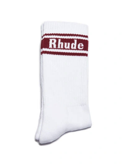 Shop Rhude Ribbed Knit Socks In Bianco Bordeaux