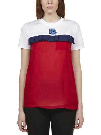 Shop Prada Short Sleeve T-shirt In Bianco Rosso Blu