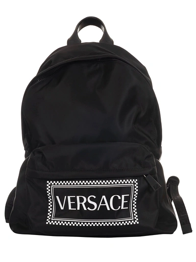 Shop Versace Logo Backpack In Nero Bianco Oro