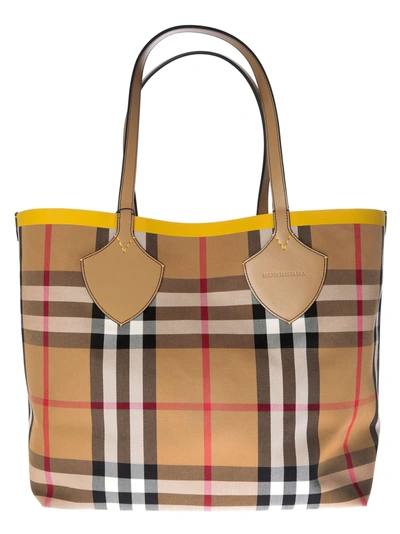 Shop Burberry Checked Tote
