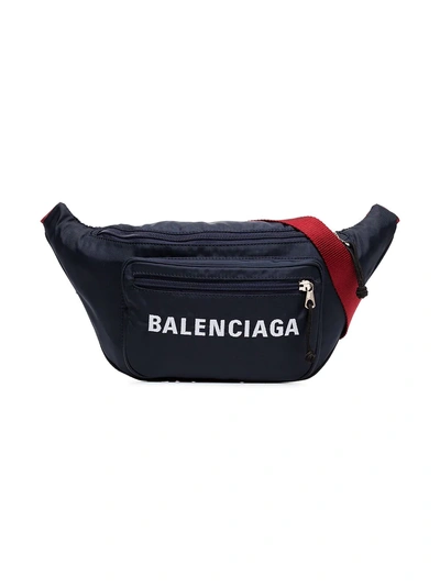 Shop Balenciaga Navy Blue Logo Print Crossbody Bag - Black