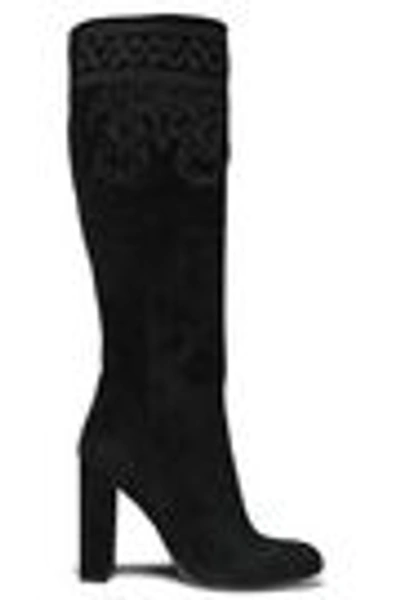 Shop Etro Woman Embroidered Suede Knee Boots Black