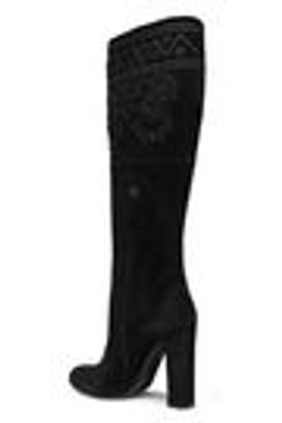 Shop Etro Woman Embroidered Suede Knee Boots Black