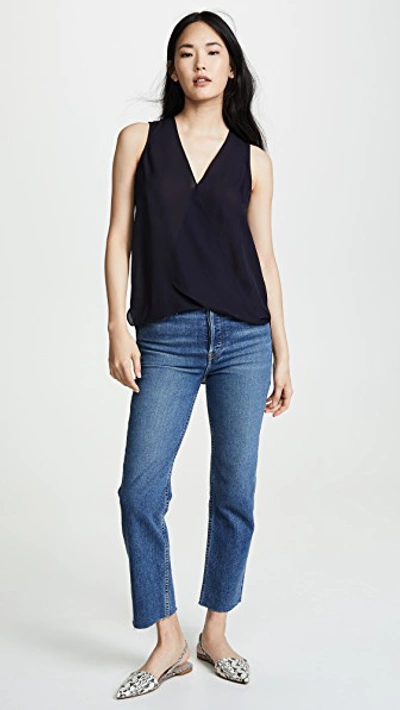 Shop L Agence Mila Draped Sleeveless Blouse In Midnight