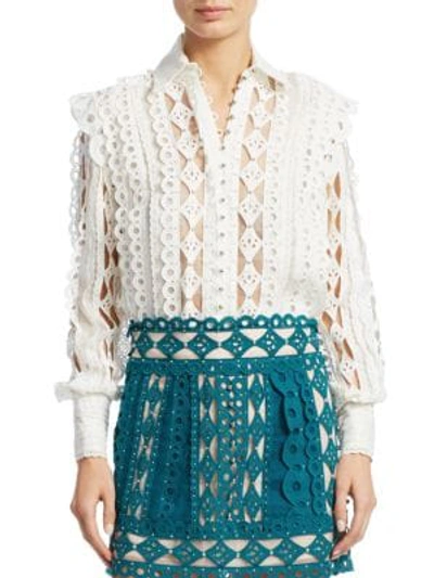 Shop Zimmermann Moncur Studded Eyelet Lace Blouse In Ivory