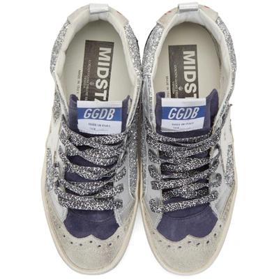 Shop Golden Goose Silver Glitter Mid Star Sneakers