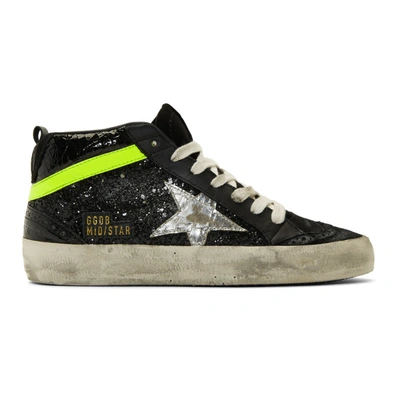 Shop Golden Goose Black Glitter Mid Star Sneakers