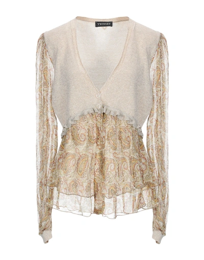 Shop Twinset Woman Cardigan Sand Size M Cotton, Viscose, Polyester, Metal, Silk In Beige