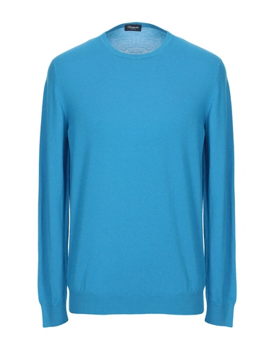 Shop Drumohr Man Sweater Azure Size 38 Cashmere In Blue