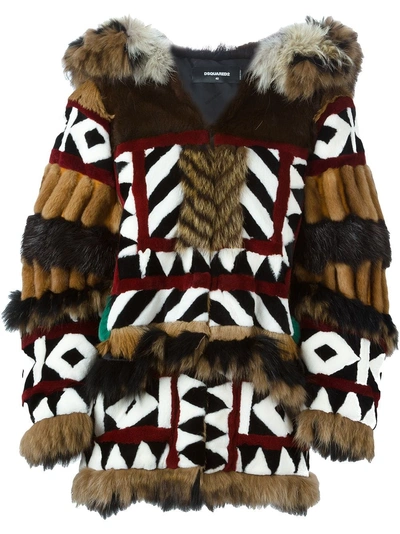 Dsquared2 Oversized Panelled Fur Coat - Brown | ModeSens
