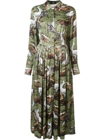 Shop Alena Akhmadullina Horse Print Pleated Shirt Dress - Green