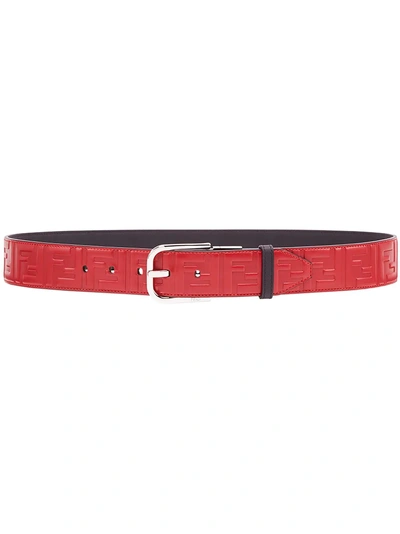 Shop Fendi Debossed Ff Logo Belt - Red