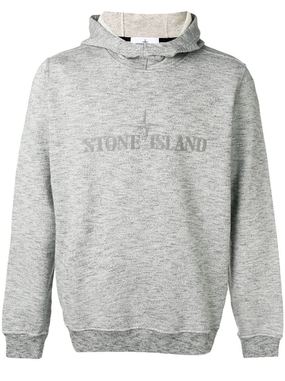 Shop Stone Island Logo Hooded Sweater - Grey