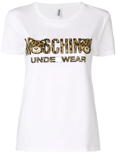 Shop Moschino Leopard Logo T-shirt - White