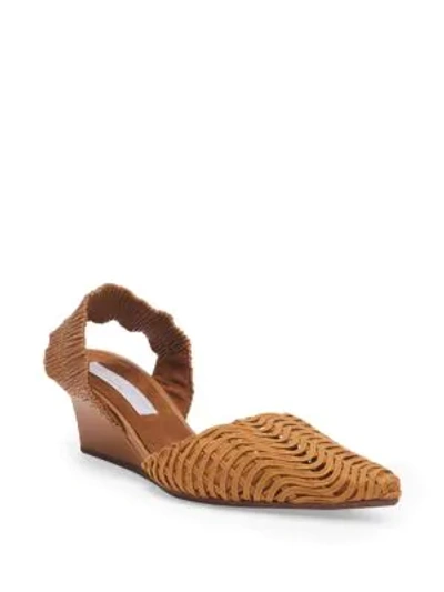 Shop Stella Mccartney Basket Weave Wedge Slingback Sandals In Tan