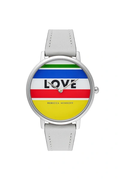 Shop Rebecca Minkoff Love Watch With White Leather Strap | Major 35mm |  In Multi