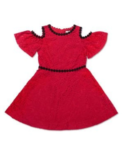 Shop Kate Spade Girl's Lace Dress In Deep Red