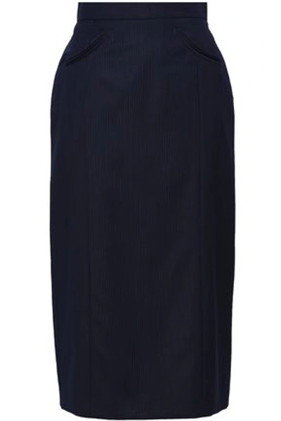 Shop Alexa Chung Woman Pinstriped Wool Skirt Midnight Blue
