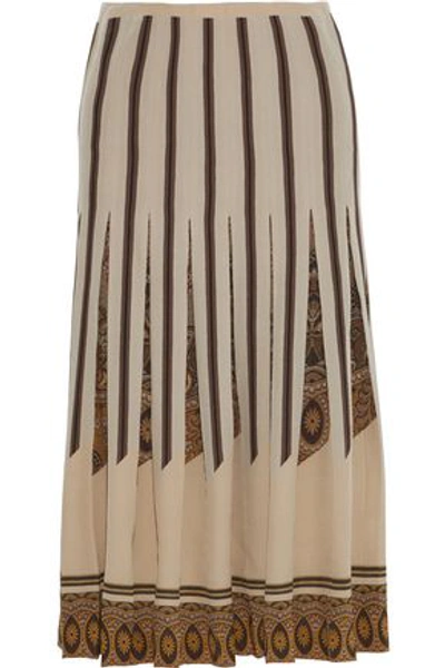 Shop Etro Woman Pleated Printed Silk Crepe De Chine Midi Skirt Beige