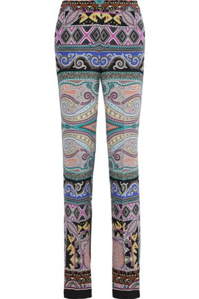 Shop Etro Printed Silk Crepe De Chine Straight-leg Pants In Light Blue