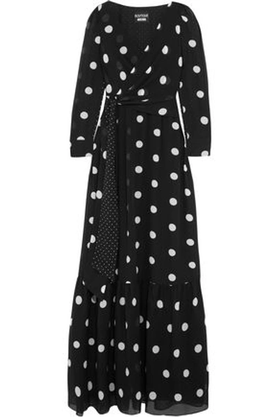 Shop Boutique Moschino Woman Polka-dot Silk-chiffon Maxi Dress Black