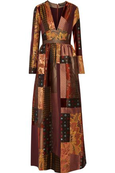 Shop Etro Patchwork Silk-crepe, Jacquard And Velvet Maxi Dress In Multicolor