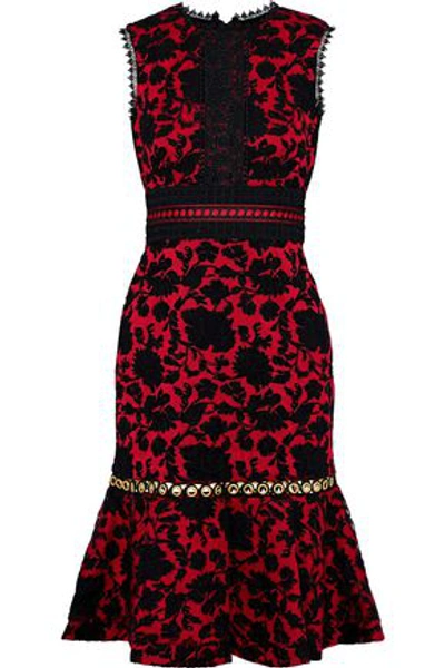 Shop Saloni Woman Eyelet-embellished Embroidered Cady Dress Red