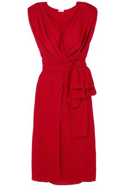 Shop Magda Butrym Woman Silk-crepe Midi Wrap Dress Red