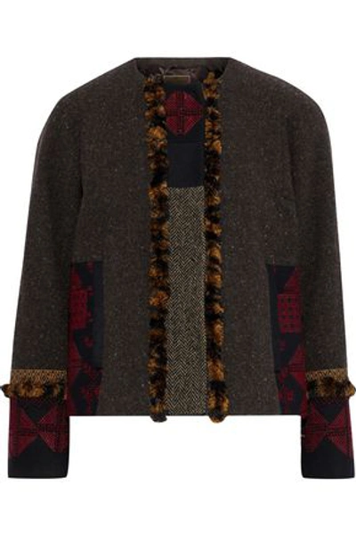 Shop Etro Paneled Embellished Wool And Cotton-blend Jacket In Anthracite