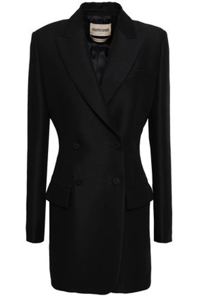 Shop Roberto Cavalli Woman Double-breasted Wool And Mohair-blend Blazer Black