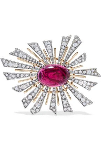 Shop Kenneth Jay Lane Woman Gold And Silver-tone, Crystal And Stone Brooch Magenta
