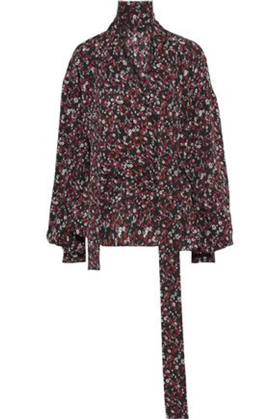 Shop Magda Butrym Woman Cali Wrap-effect Floral-print Washed-silk Blouse Red