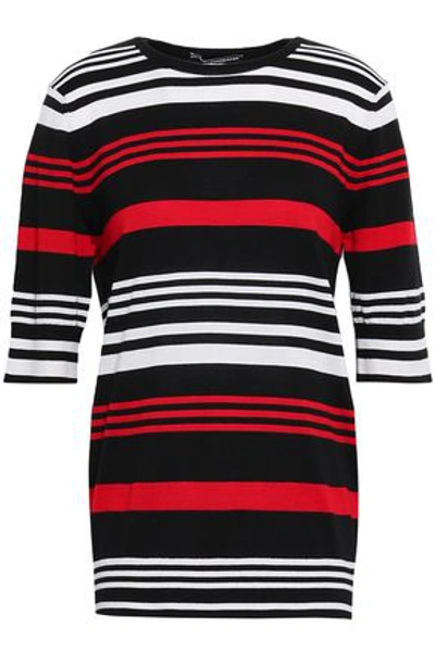 Shop Dolce & Gabbana Woman Striped Cashmere And Silk-blend Top Black