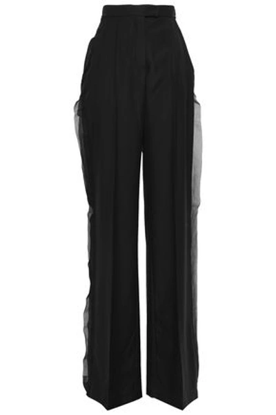 Shop Antonio Berardi Woman Niko Silk Georgette-trimmed Wool Wide-leg Pants Black