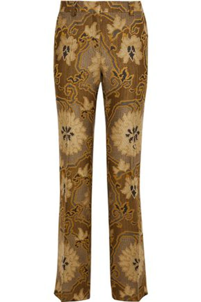 Shop Etro Jacquard Bootcut Pants In Gold