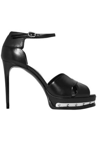 Shop Alexander Mcqueen Embellished Leather Platform Sandals In Black