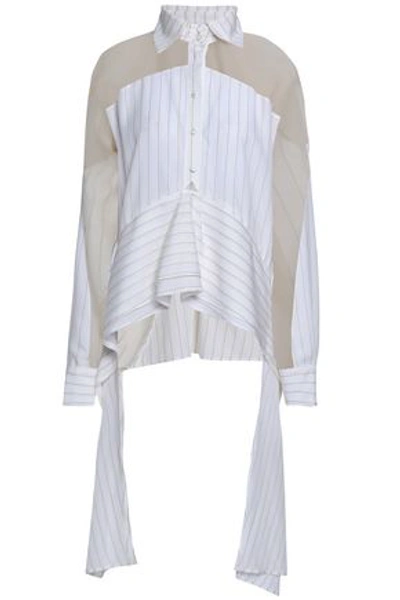 Shop Antonio Berardi Woman Asymmetric Organza And Striped Woven Shirt Beige