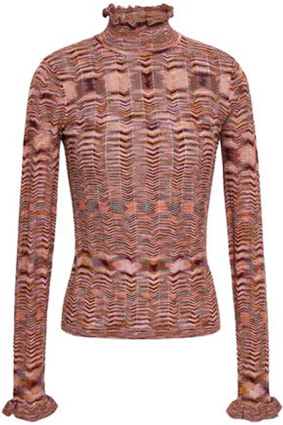 Shop Cinq À Sept Woman Ruffle-trimmed Crochet-knit Turtleneck Sweater Multicolor