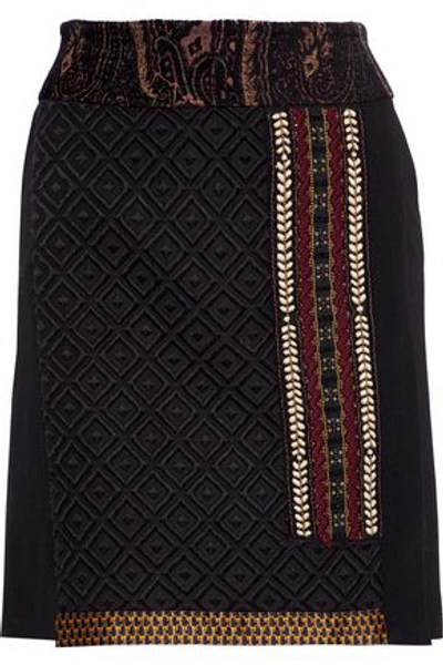 Shop Etro Woman Embellished Jacquard-trimmed Matelassé And Wool-blend Twill Mini Skirt Black