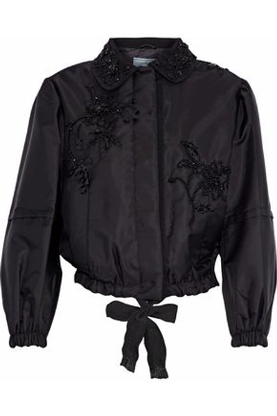 Shop Prada Woman Embellished Faille Bomber Jacket Black