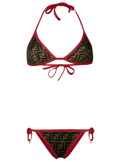 Shop Fendi Monogram Bikini Set - Red