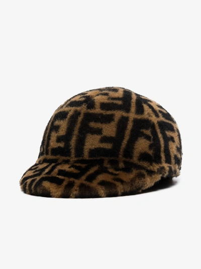 Shop Fendi Black And Brown Printed Cashmere And Wool Cap