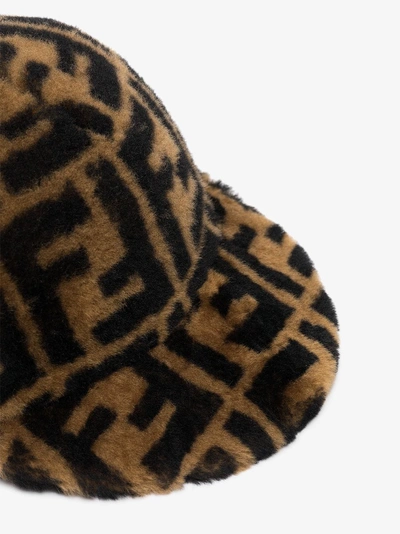 Shop Fendi Black And Brown Printed Cashmere And Wool Cap