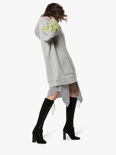 Shop Amiri Bone Detail Sleeve Hoodie In Grey