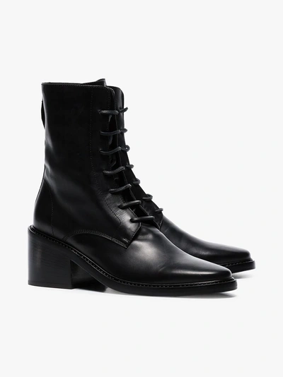 Shop Ann Demeulemeester Black Lace-up Leather Ankle Boots
