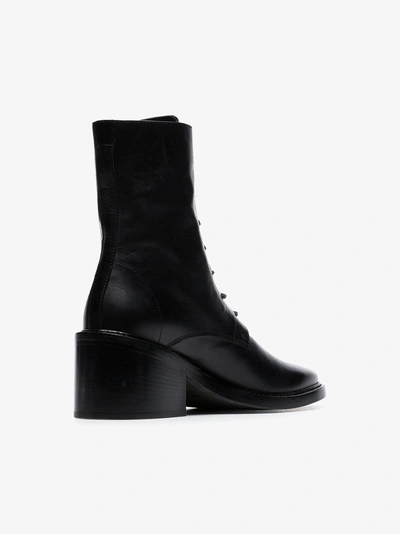Shop Ann Demeulemeester Black Lace-up Leather Ankle Boots