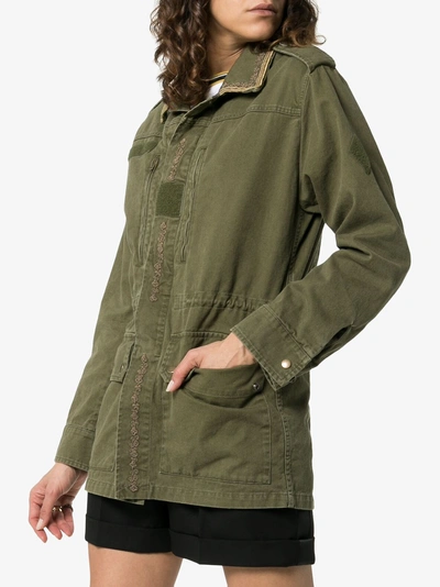 Shop Saint Laurent Embroidered Detail Military Jacket In Green